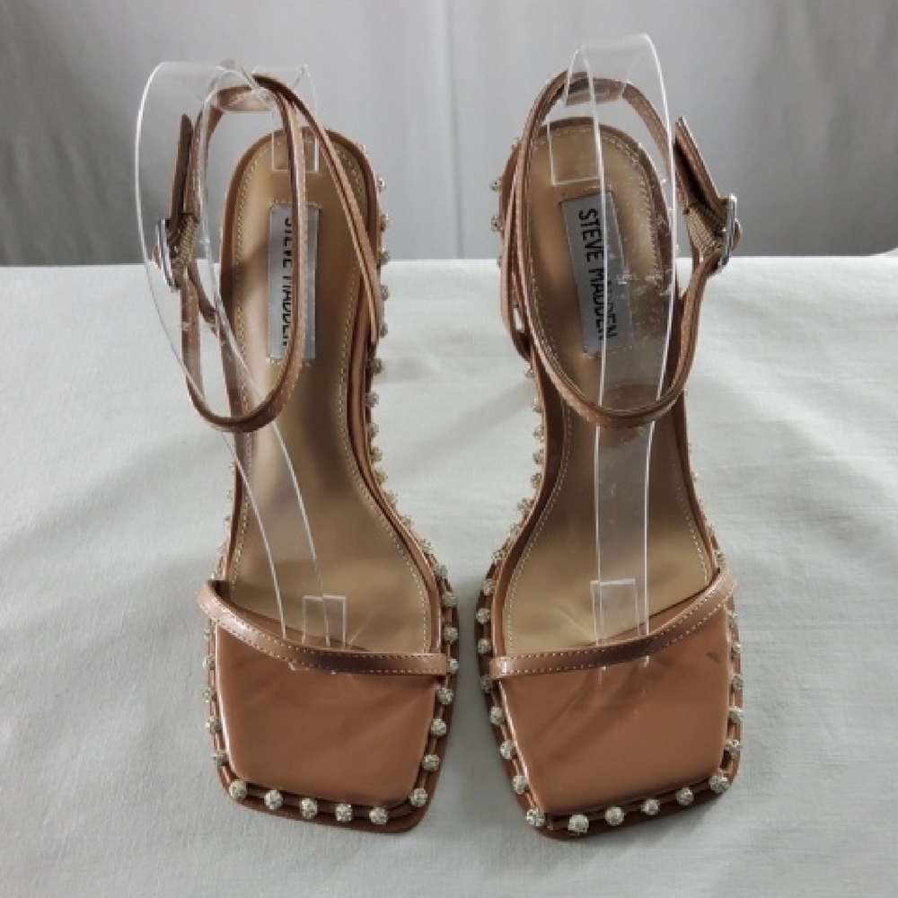 Steve Madden Womens Zelle Tan Studded Heels Size 7.5
